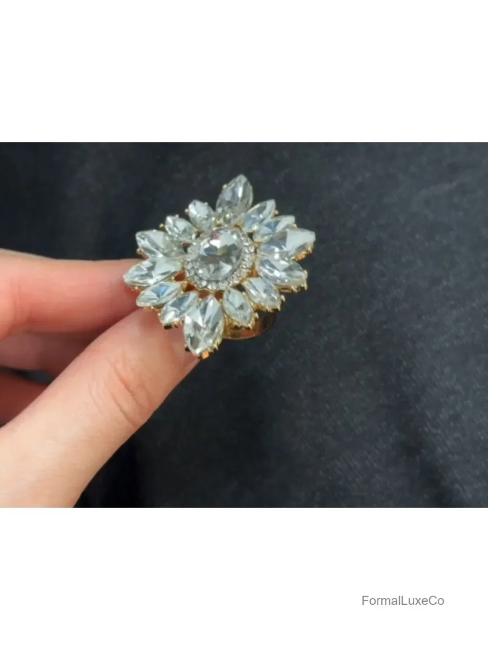 Cubic Zirconia Cluster Statement Ring Adjustable Open Band Wrap Vintage Style
